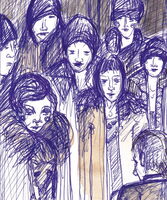 Gezeichnete Frauen, die nach unten schauen.